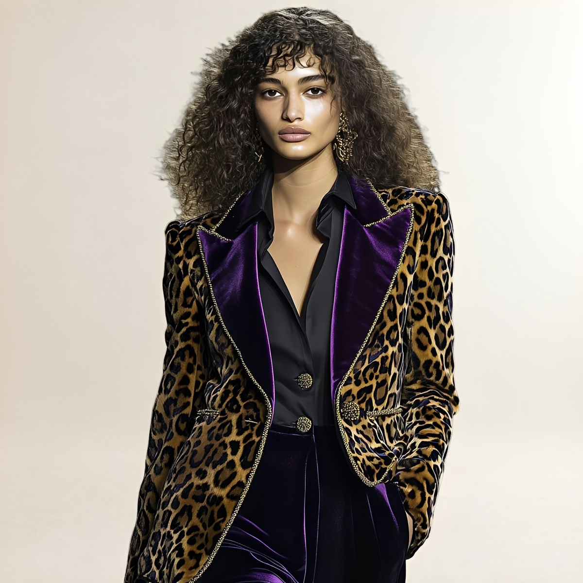 Blazer for Women Leopard Print Contrast Lapel Single-Breasted Regular Fit