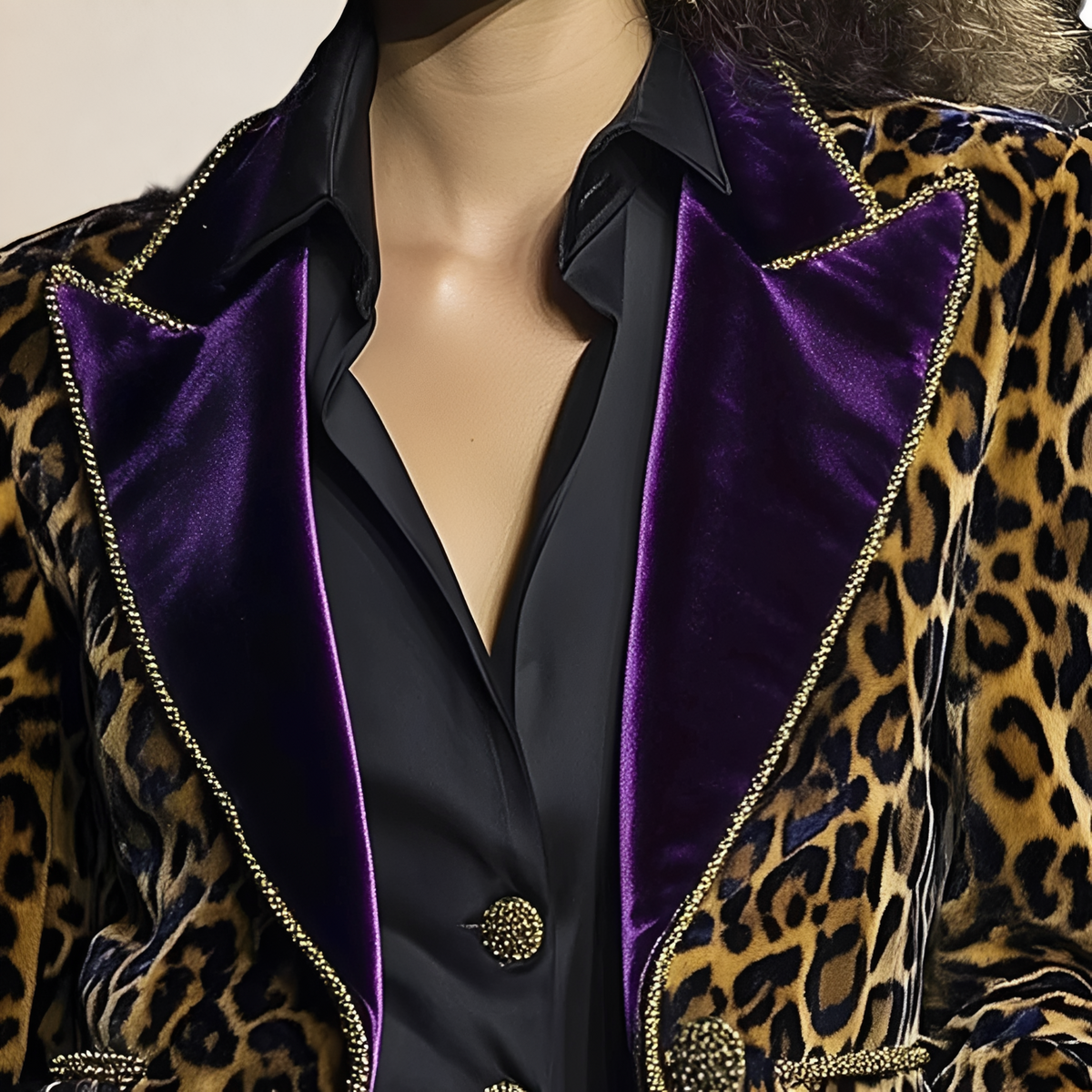 Blazer for Women Leopard Print Contrast Lapel Single-Breasted Regular Fit