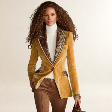 Blazer for Women One Button Leopard Print Detail Tailored Fit