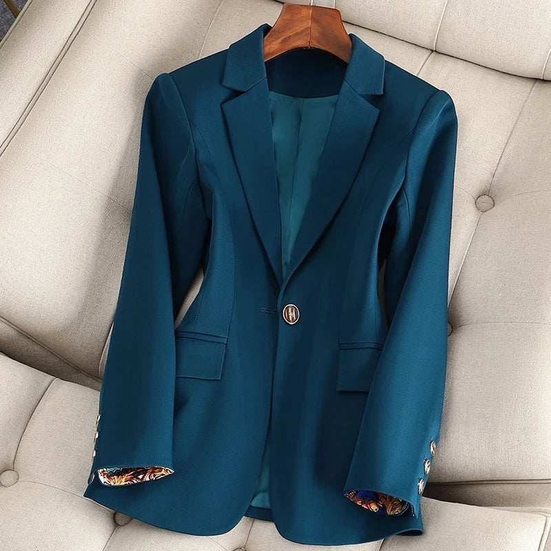Blazer for Women with Single Button Closure and Lapel Collar - Tailored Fit