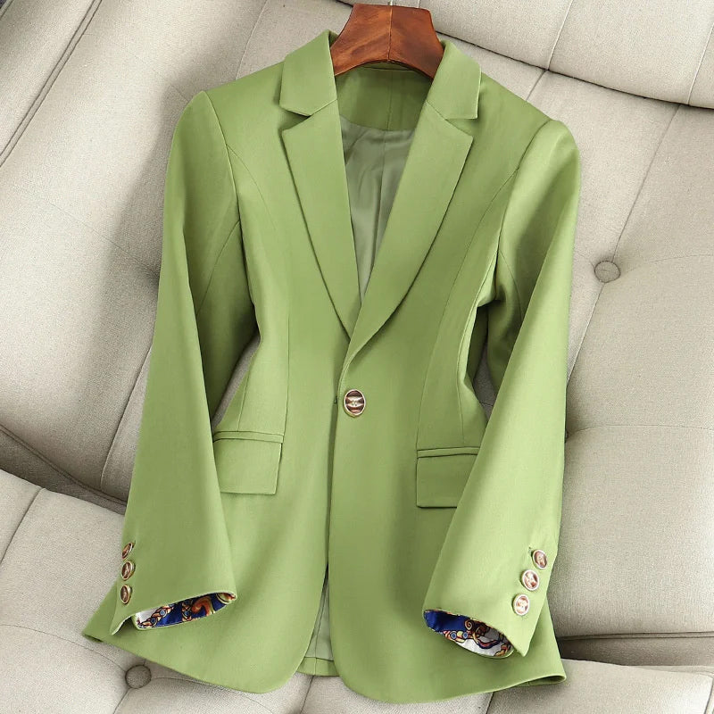 Blazer for Women with Single Button Closure and Lapel Collar - Tailored Fit