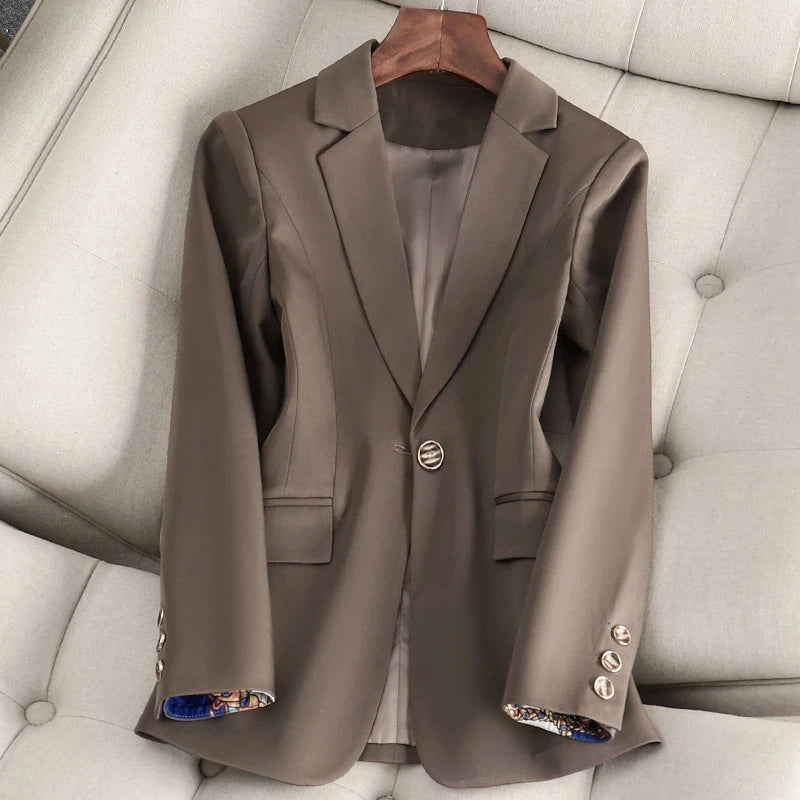 Blazer for Women with Single Button Closure and Lapel Collar - Tailored Fit
