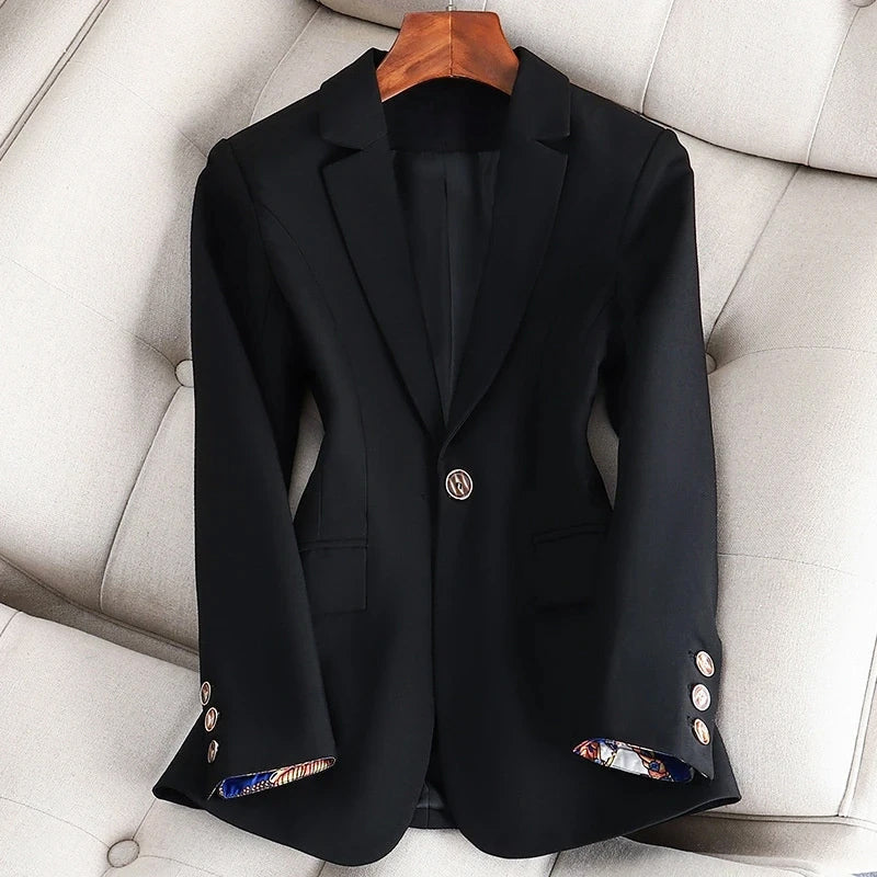 Blazer for Women with Single Button Closure and Lapel Collar - Tailored Fit