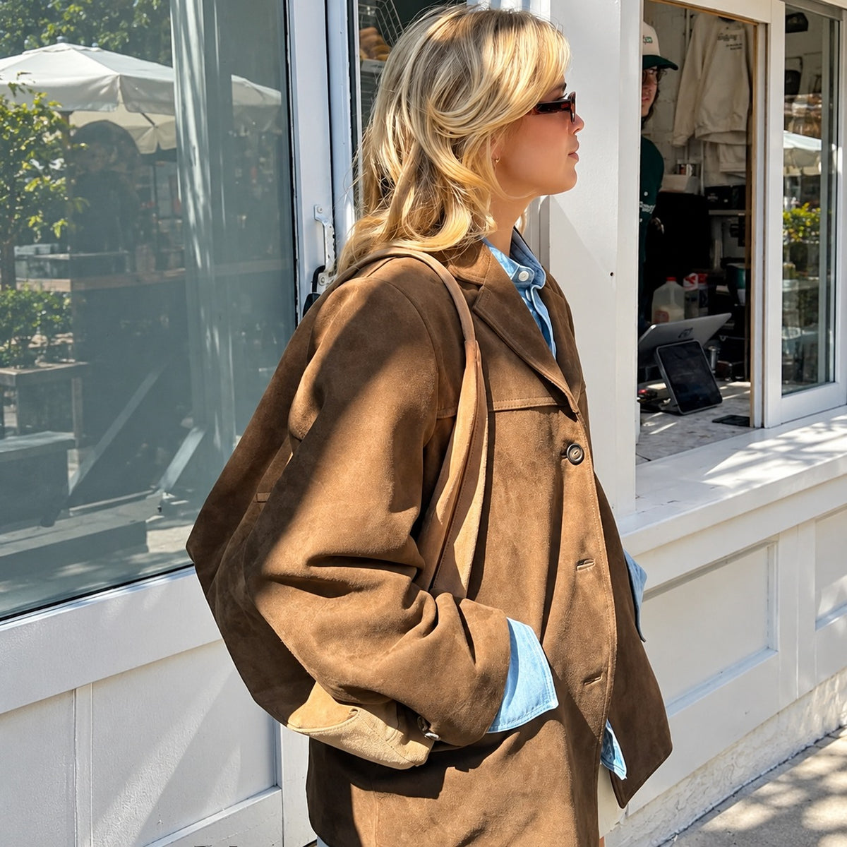 Blazer Jacket Women's Oversized Notch Lapel Button-Front Flap Pockets Hip-Length