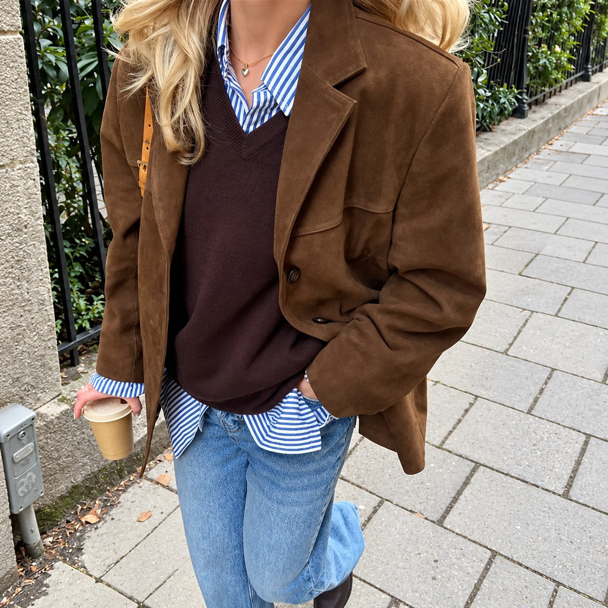 Blazer Jacket Women's Oversized Notch Lapel Button-Front Flap Pockets Hip-Length