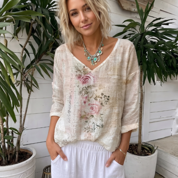 Blouse for Women V-neck Long Sleeve Relaxed Fit Vintage Floral Print