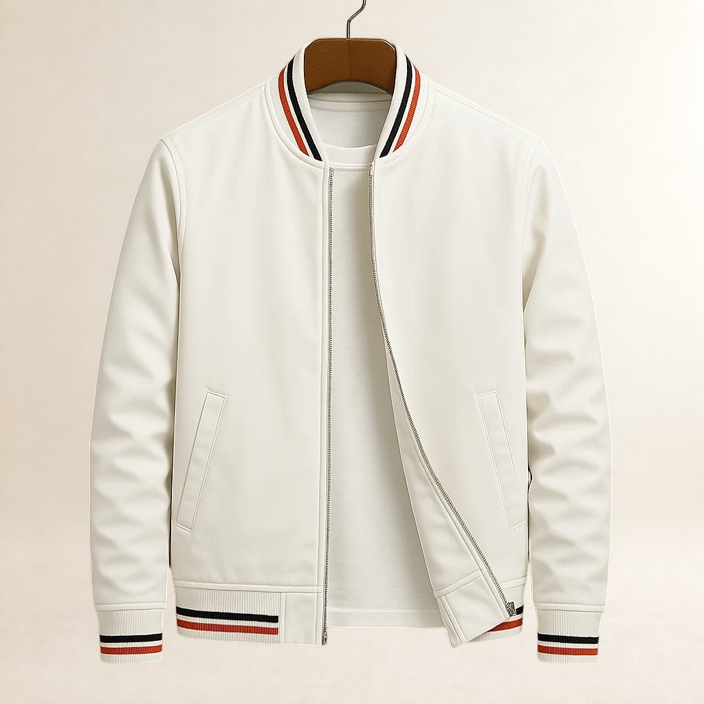 Bomber Jacket for Men - Ribbed Trim with Full Zip Closure and Side Pockets