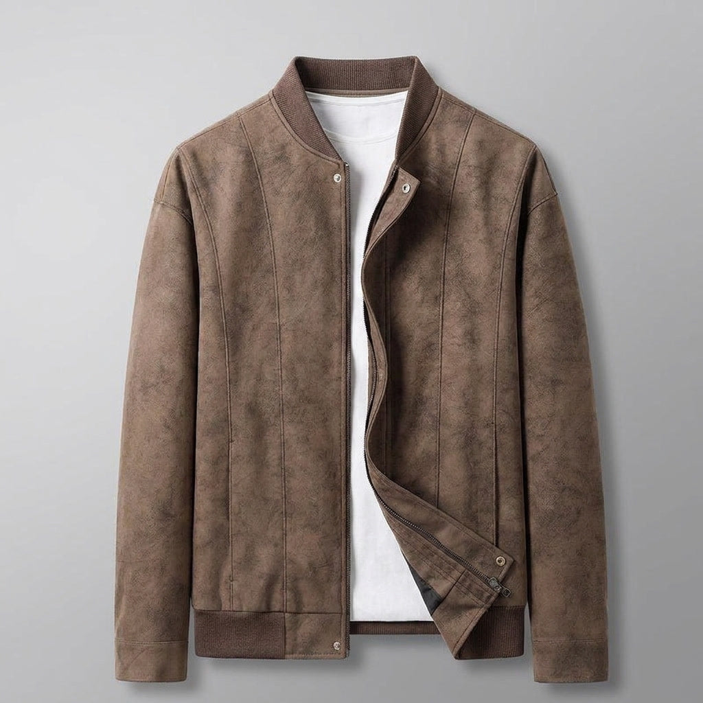 Bomber Jacket Men Zip-Front with Ribbed Collar and Cuffs