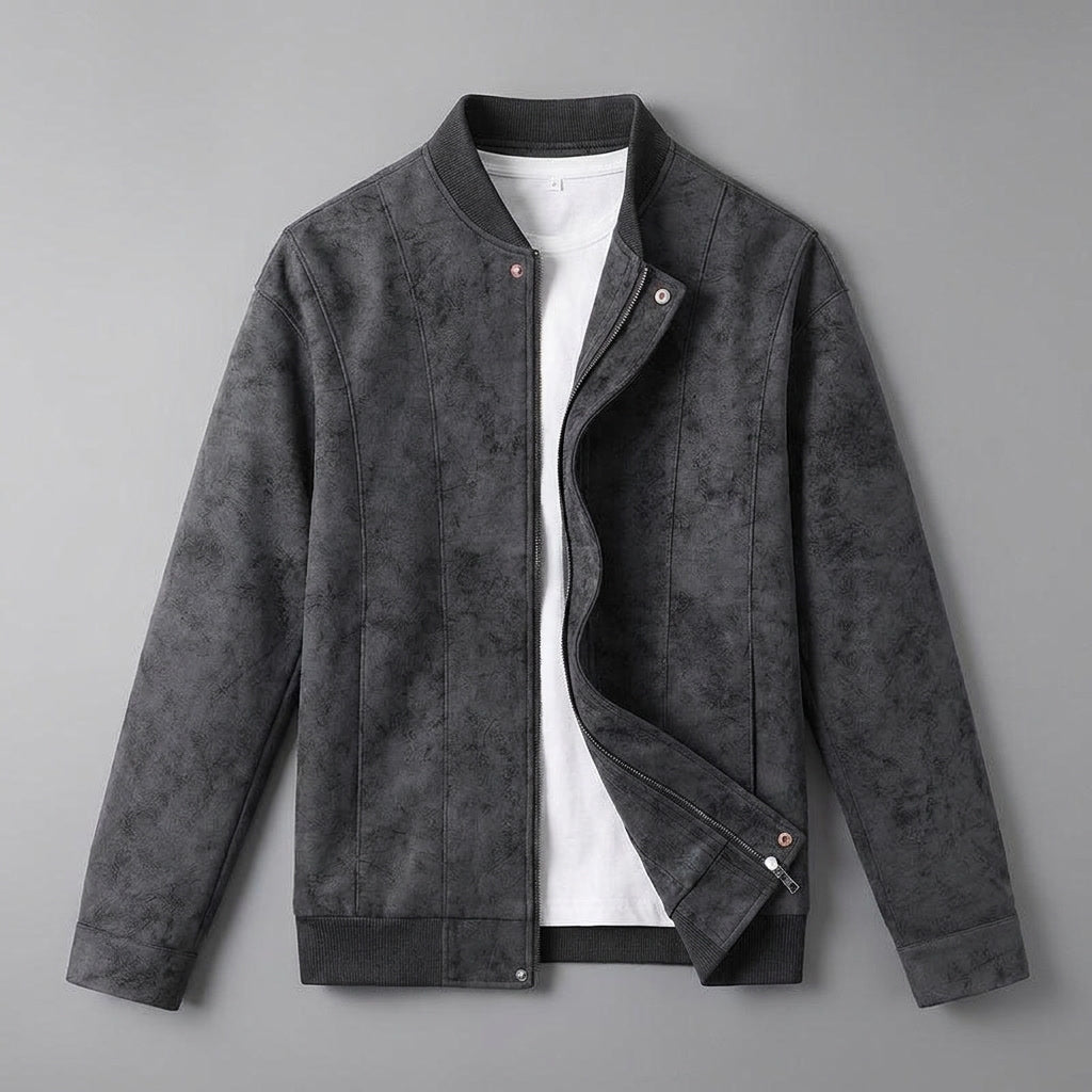 Bomber Jacket Men Zip-Front with Ribbed Collar and Cuffs