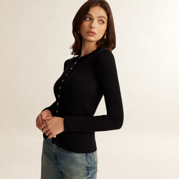Button Down Top for Women Long Sleeve Slim Fit Ribbed Design