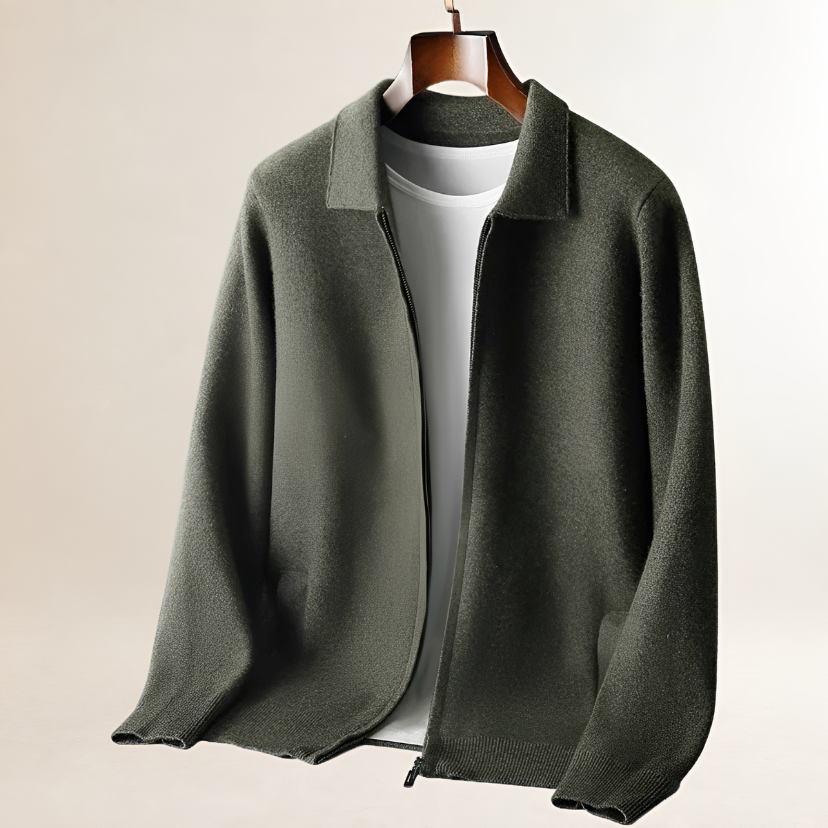 Cardigan for Men, Full-Zip with Shirt Collar and Dual Front Pockets, Ribbed Hem and Cuffs