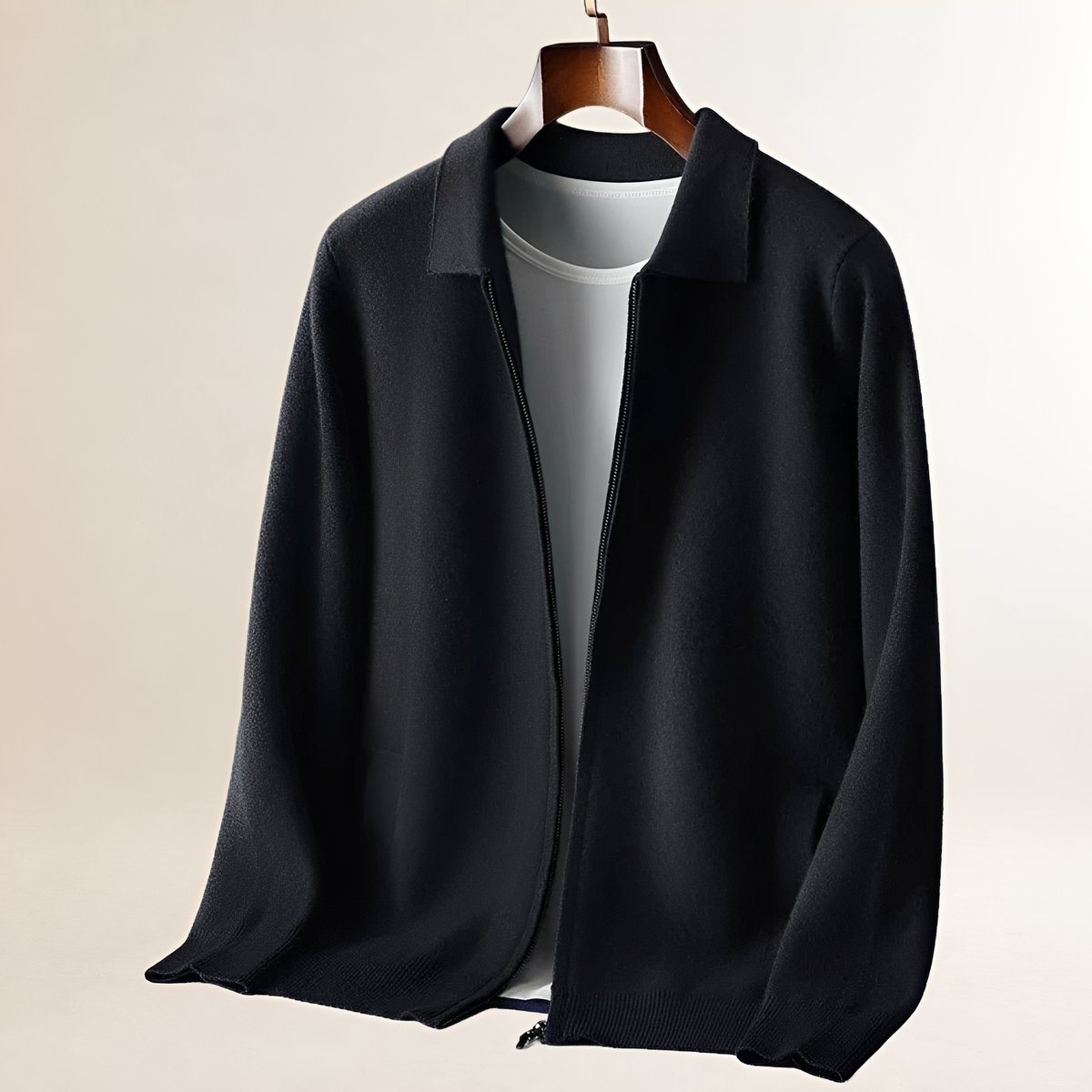 Cardigan for Men, Full-Zip with Shirt Collar and Dual Front Pockets, Ribbed Hem and Cuffs