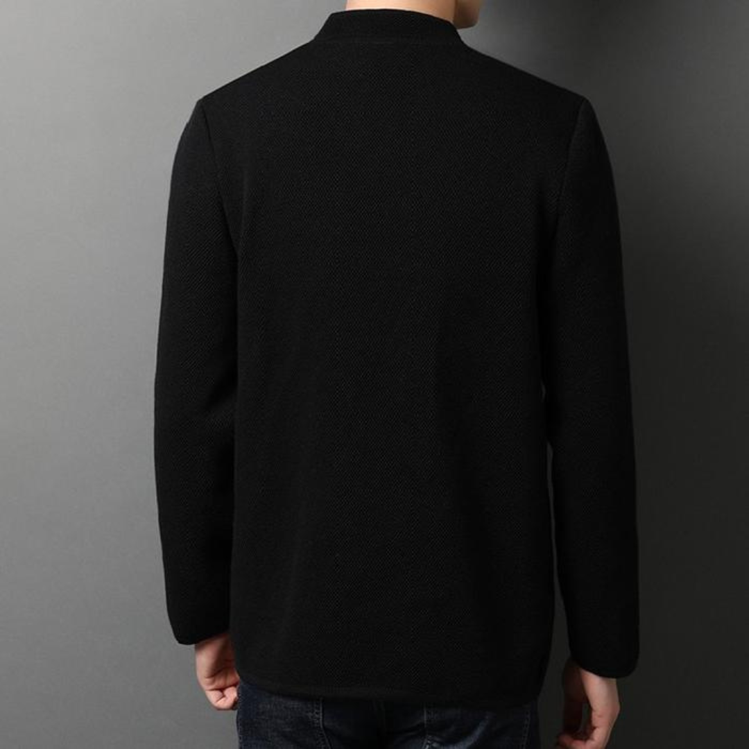 Cardigan for Men, Stand Collar, Two-Button Closure, Patch Pockets, Slim Fit