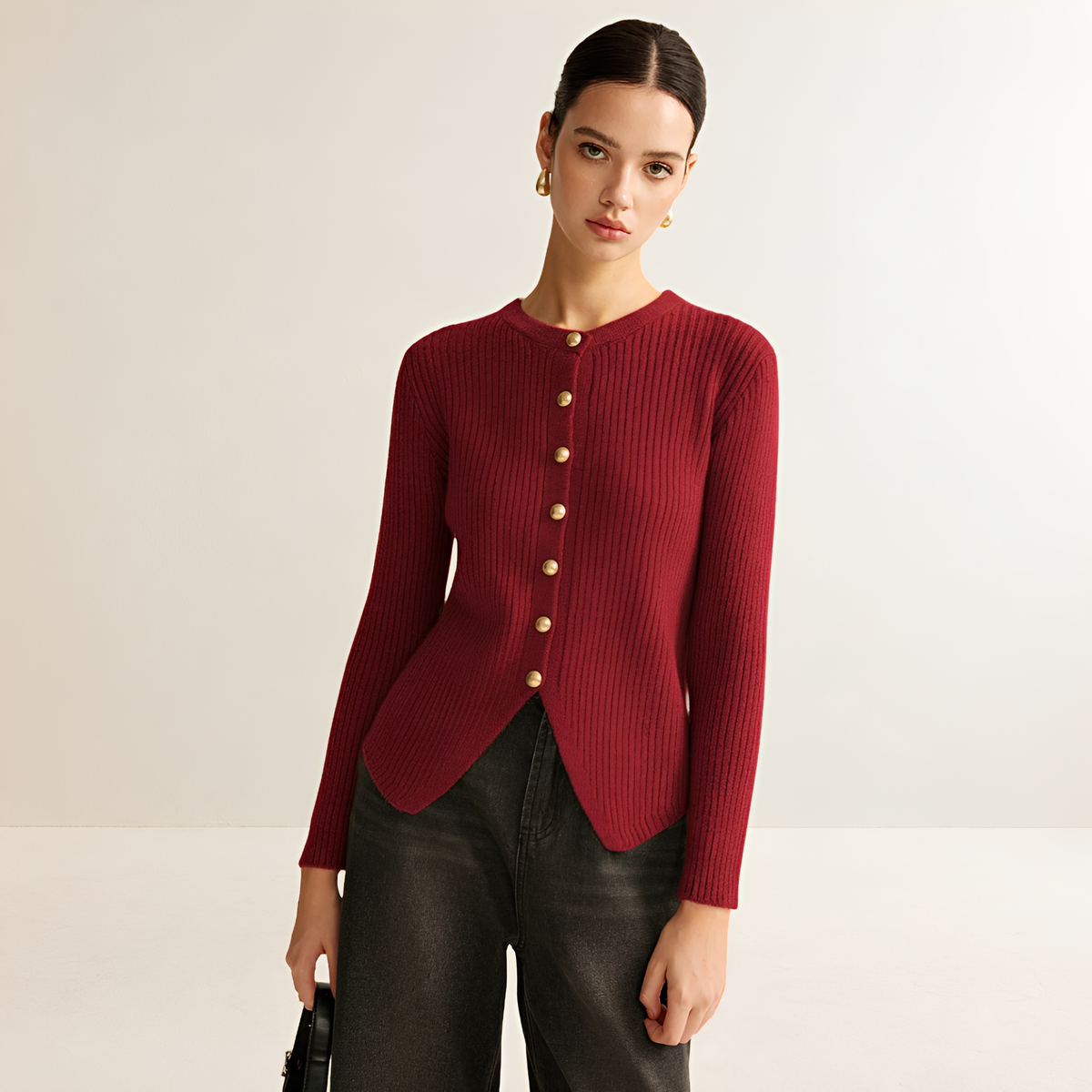 Cardigan Women Ribbed Button Front Long Sleeve - Regular Fit
