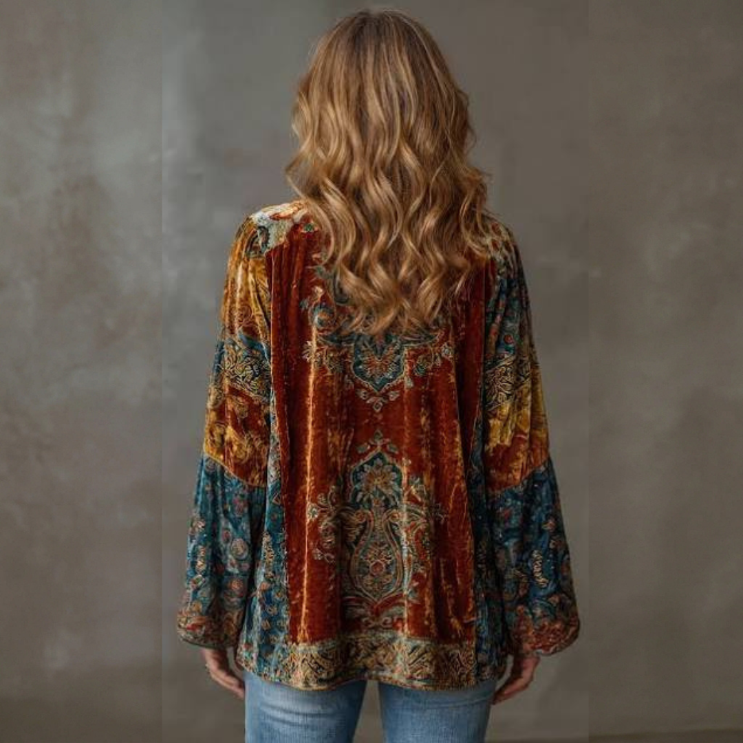 Cardigan - Women's Embroidered Boho Kimono, Open Front, Long Wide Sleeves, Relaxed Fit