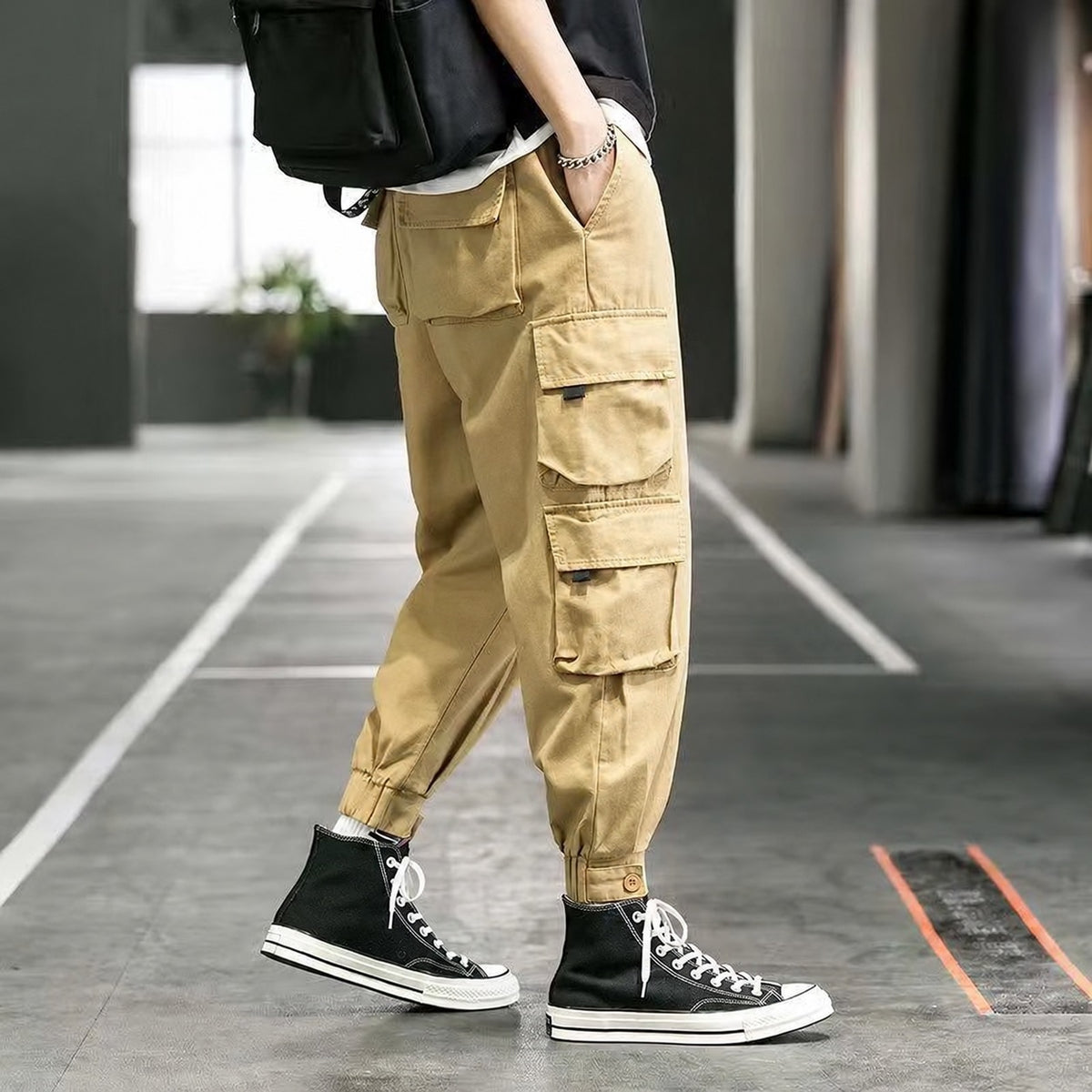 Cargo Pants for Men - Tapered Fit with Elastic Cuffs and Multiple Pockets