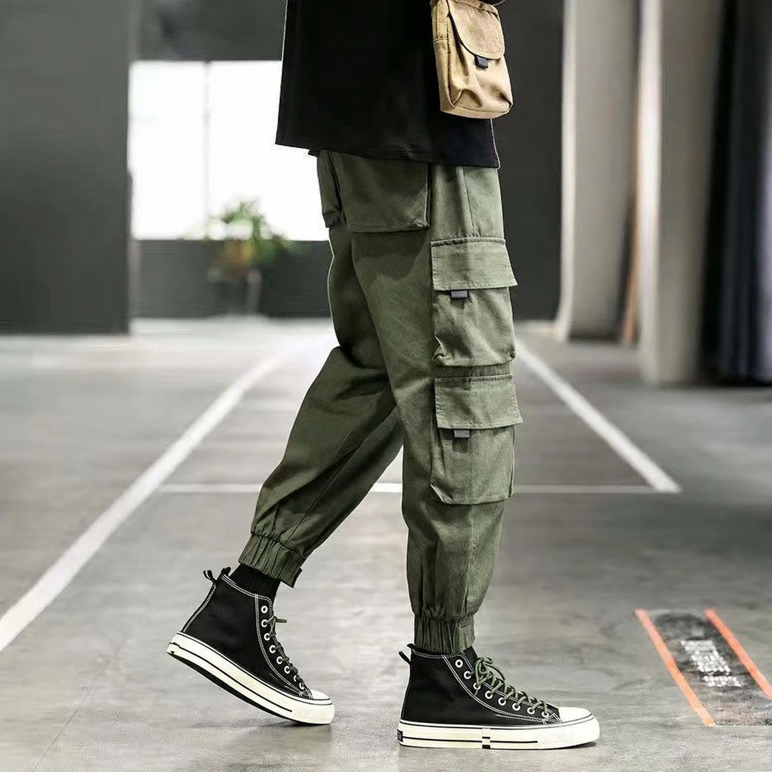 Cargo Pants for Men - Tapered Fit with Elastic Cuffs and Multiple Pockets