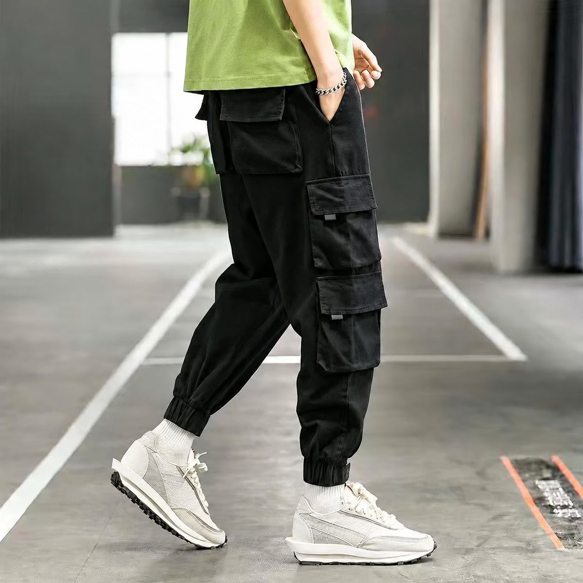 Cargo Pants for Men - Tapered Fit with Elastic Cuffs and Multiple Pockets
