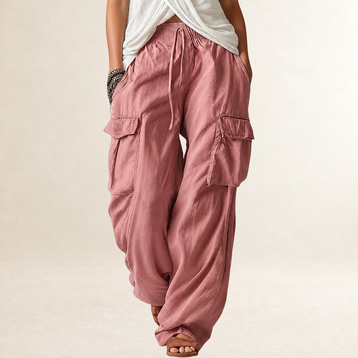 Cargo Pants for Women with Drawstring Waist and Relaxed Fit