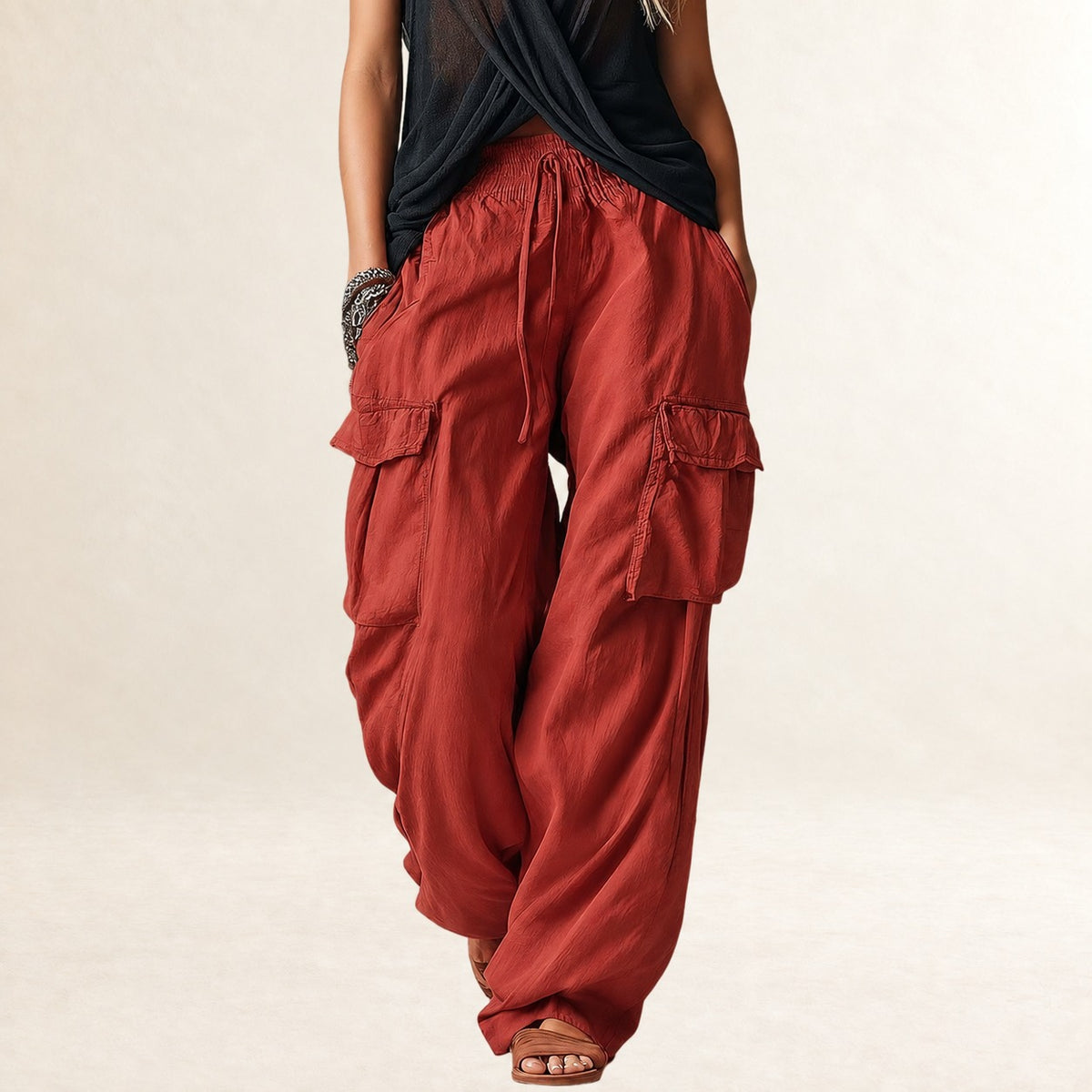 Cargo Pants for Women with Drawstring Waist and Relaxed Fit