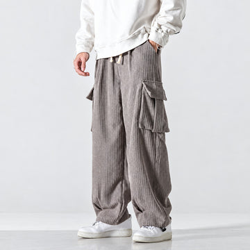 Cargo Pants Men Loose Fit Elastic Waistband Side Pockets