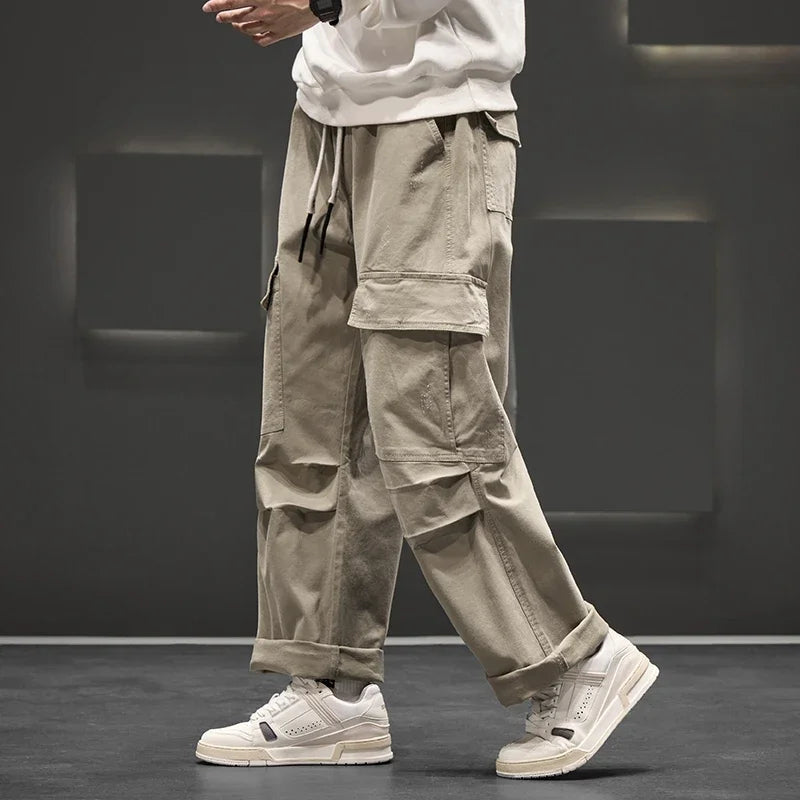 Cargo Pants Men Relaxed Fit with Drawstring Waist and Pockets