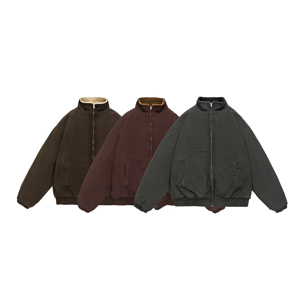 Casual Jacket Men - Zip Closure, Oversized Fit, Stand Collar