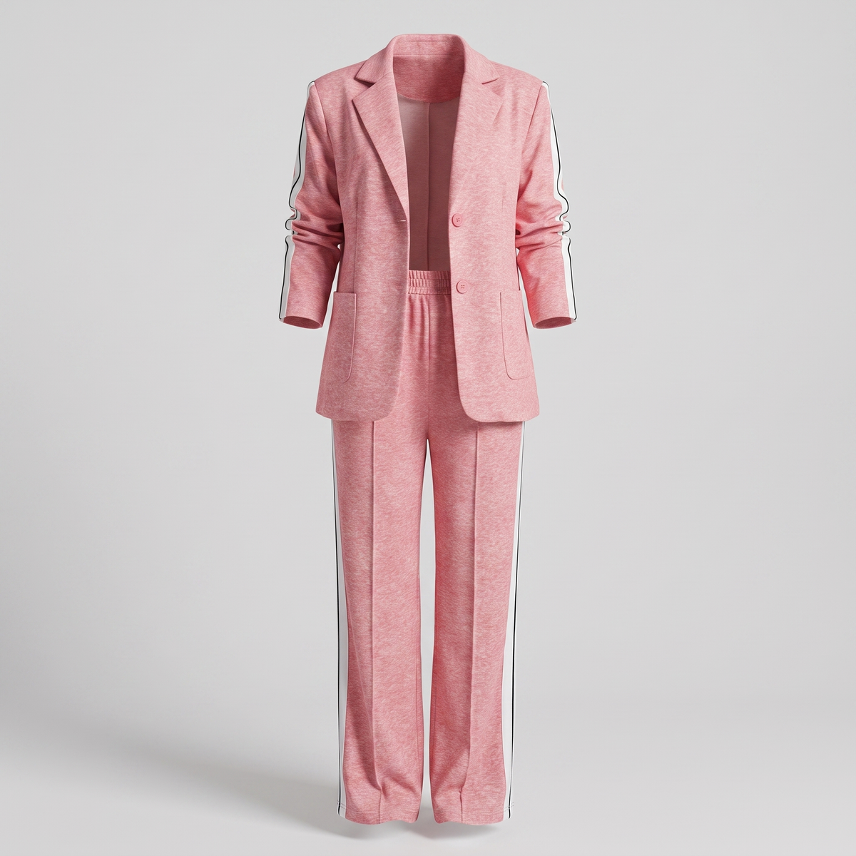 Casual Office Suit for Women - Two-Piece Blazer and Wide Leg Trousers with Side Stripe Detail