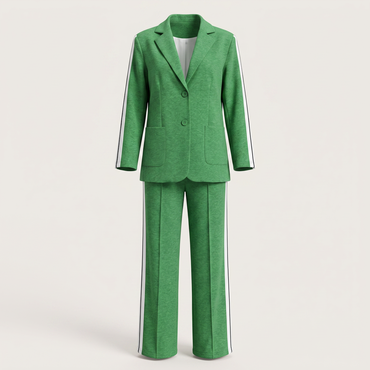 Casual Office Suit for Women - Two-Piece Blazer and Wide Leg Trousers with Side Stripe Detail