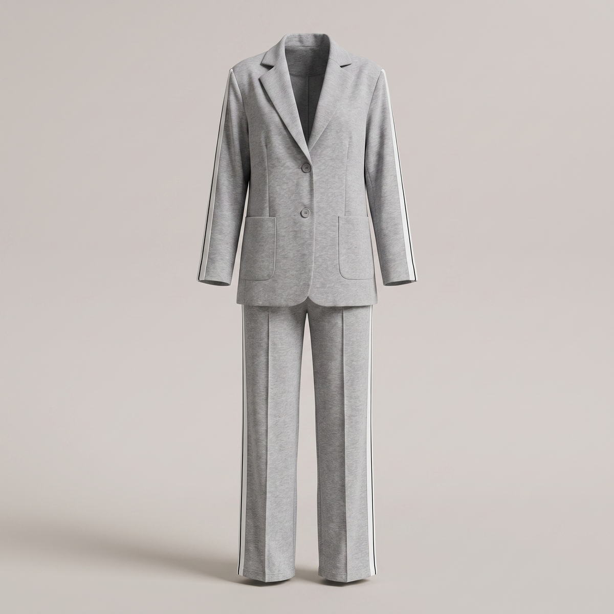 Casual Office Suit for Women - Two-Piece Blazer and Wide Leg Trousers with Side Stripe Detail