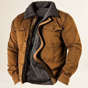 Coat for Men - Button Closure, Classic Collar, Long Sleeve, Pocket Detail