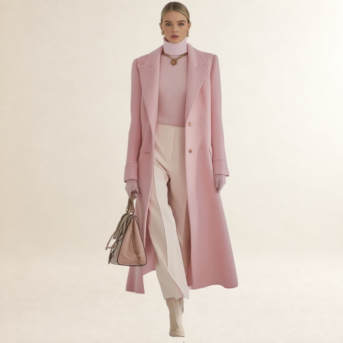 Coat for Women Longline Tailored Double-Breasted with Notched Lapel - Regular Fit