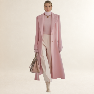 Coat for Women Longline Tailored Double-Breasted with Notched Lapel - Regular Fit