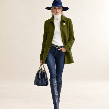 Coat for Women with Lapel Collar and Button Closure - Regular Fit