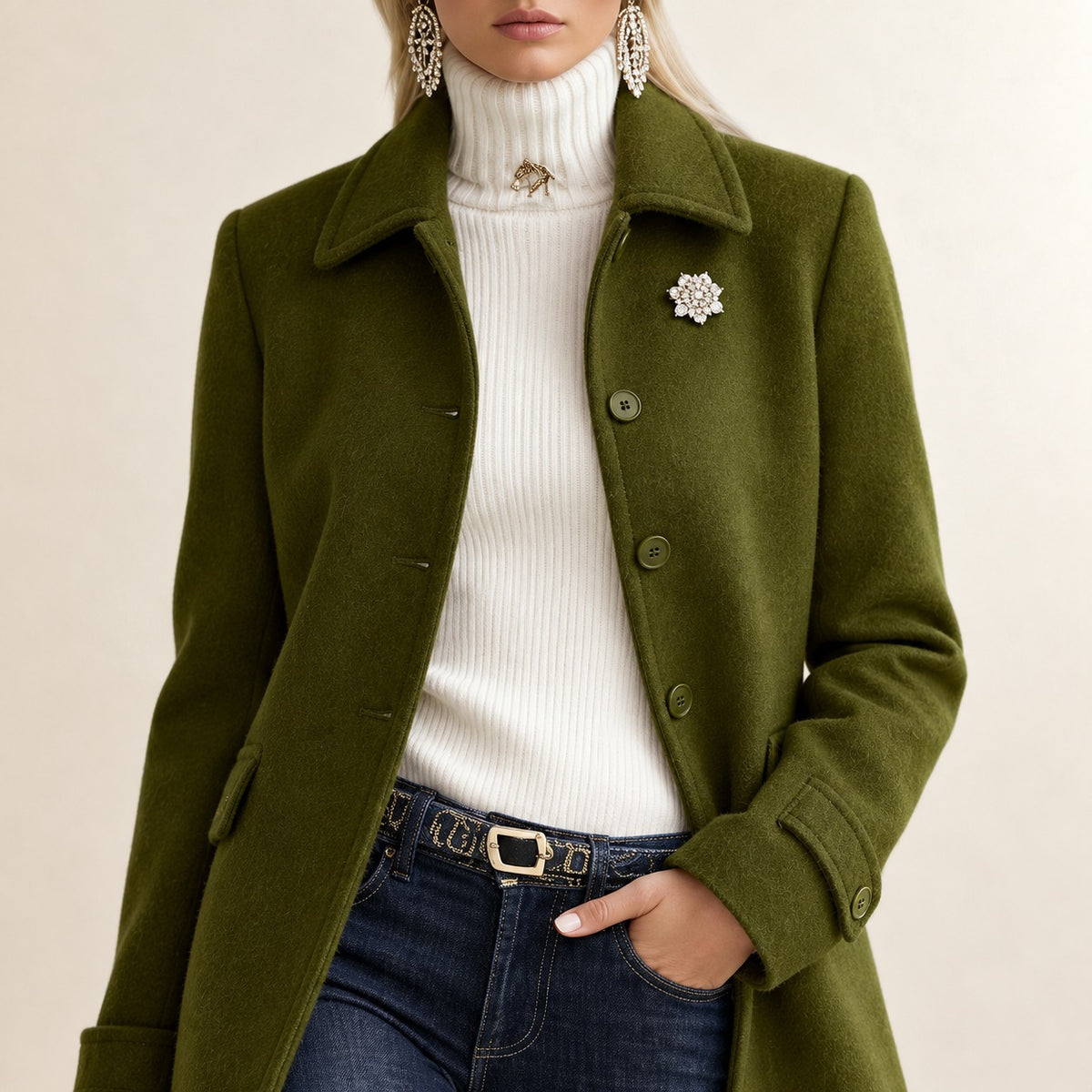 Coat for Women with Lapel Collar and Button Closure - Regular Fit