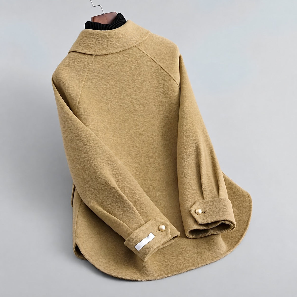 Coat for Women with Pearl Button Closure and Distinctive Collar - Relaxed Fit