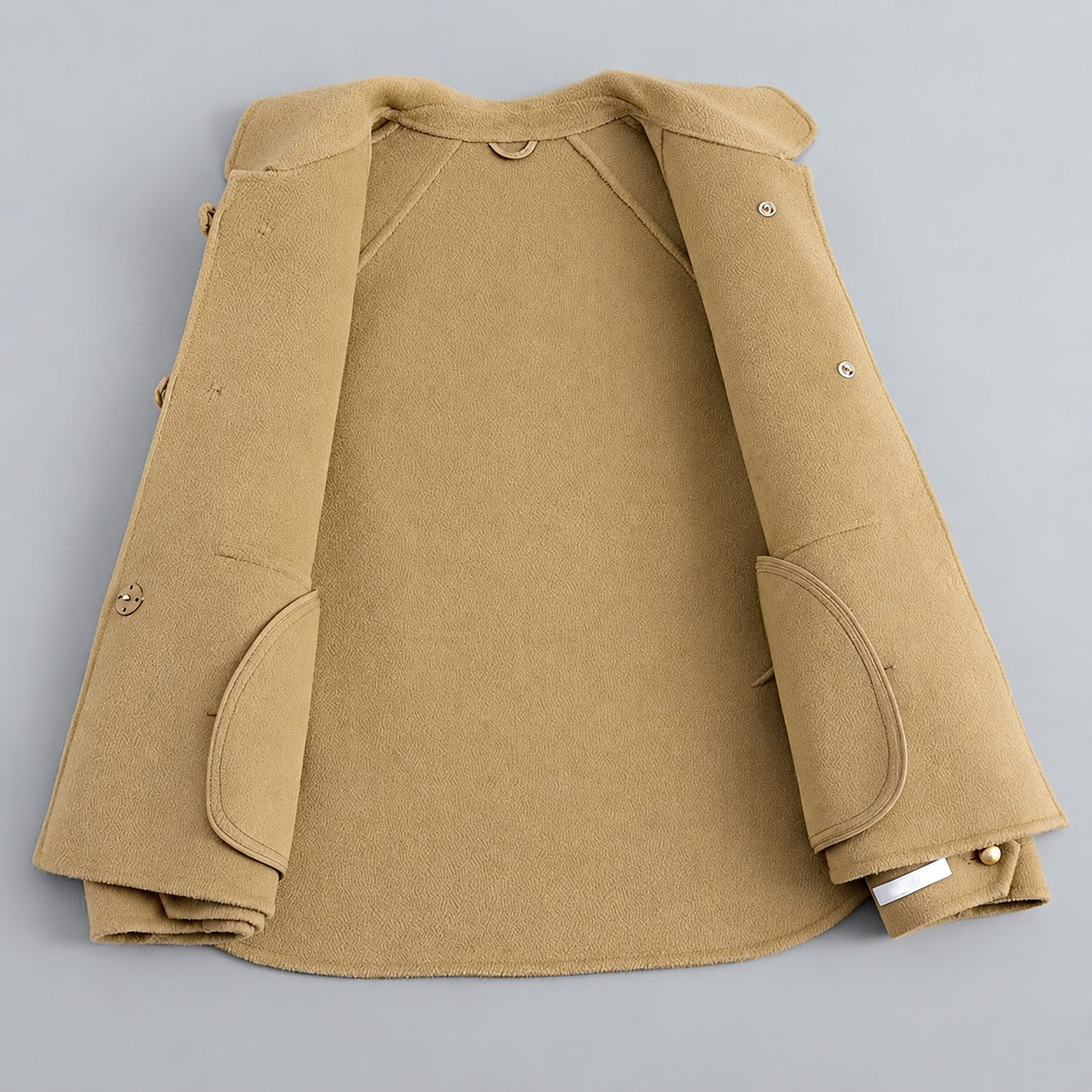 Coat for Women with Pearl Button Closure and Distinctive Collar - Relaxed Fit