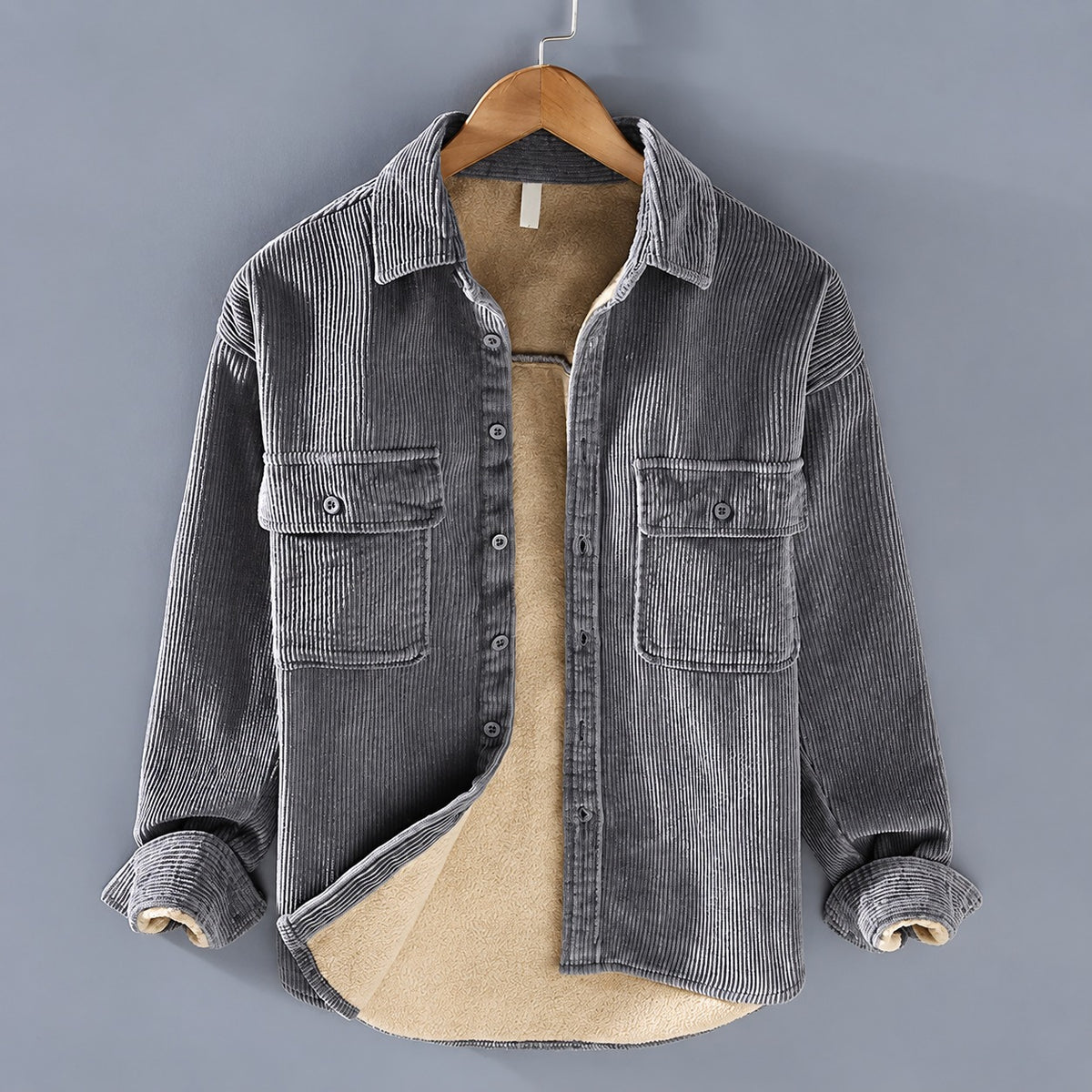 Cord Shirt Men - Button Closure, Two Chest Pockets, Regular Fit