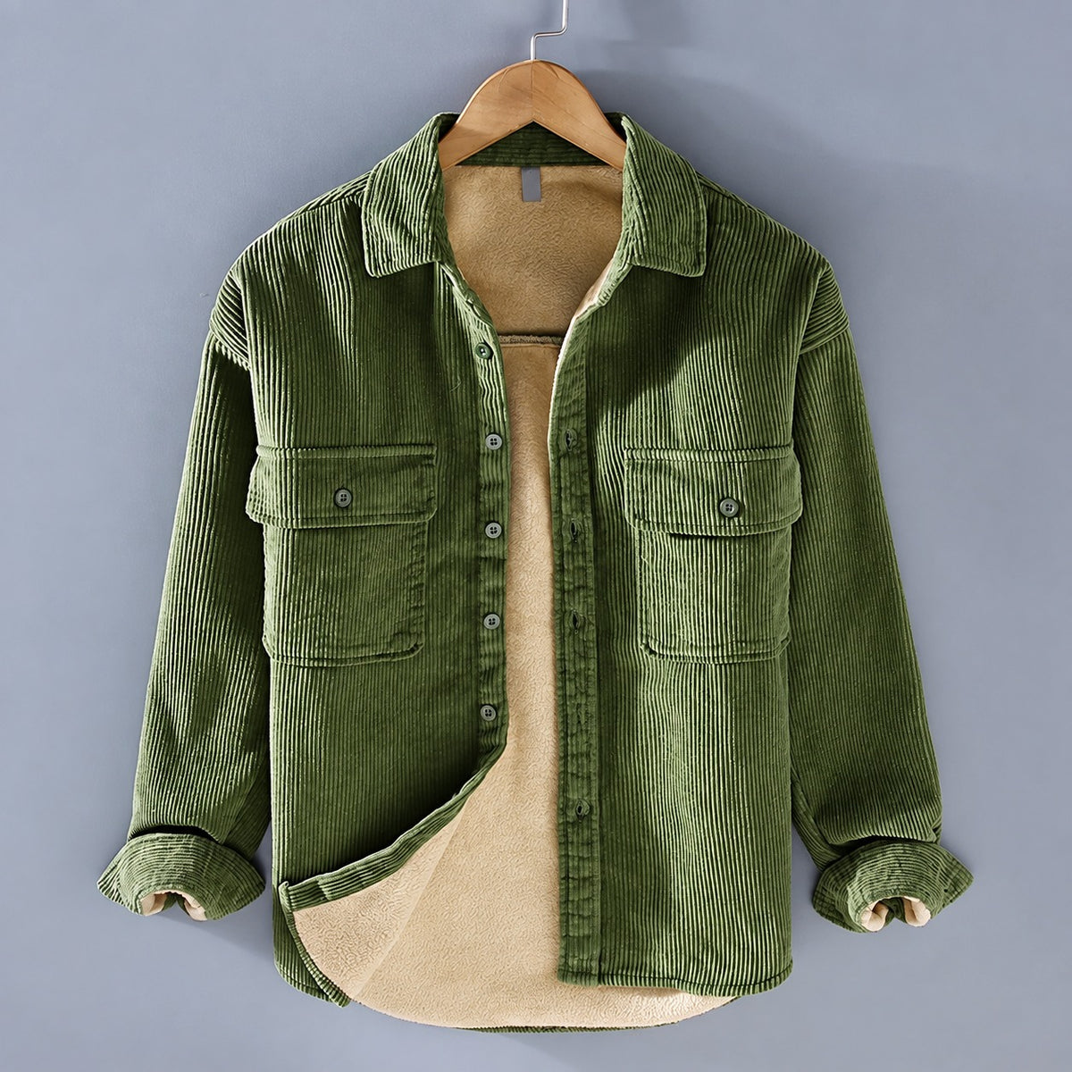 Cord Shirt Men - Button Closure, Two Chest Pockets, Regular Fit