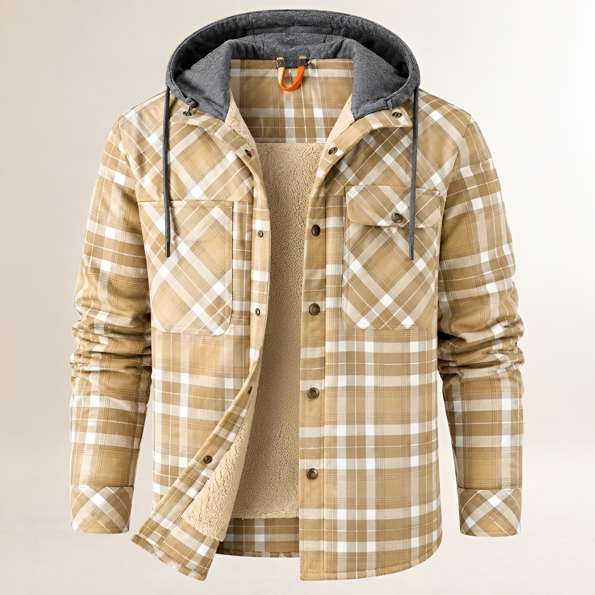 Dapper Jacket Men's Hooded with Drawstring Plaid Snap-Front, Lined Interior, Chest Flap Pockets, Regular Fit