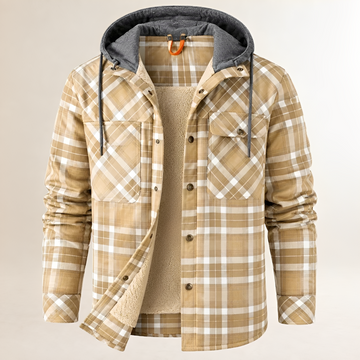 Dapper Jacket Men's Hooded with Drawstring Plaid Snap-Front, Lined Interior, Chest Flap Pockets, Regular Fit