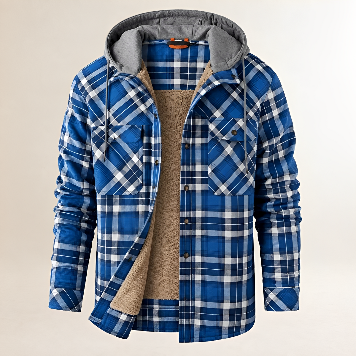 Dapper Jacket Men's Hooded with Drawstring Plaid Snap-Front, Lined Interior, Chest Flap Pockets, Regular Fit