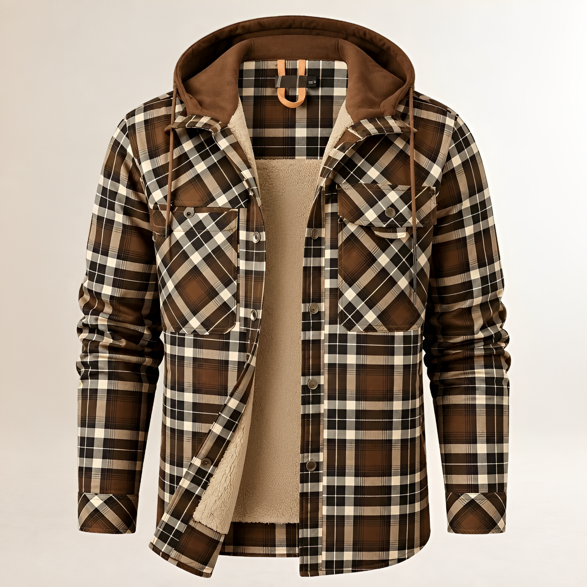 Dapper Jacket Men's Hooded with Drawstring Plaid Snap-Front, Lined Interior, Chest Flap Pockets, Regular Fit
