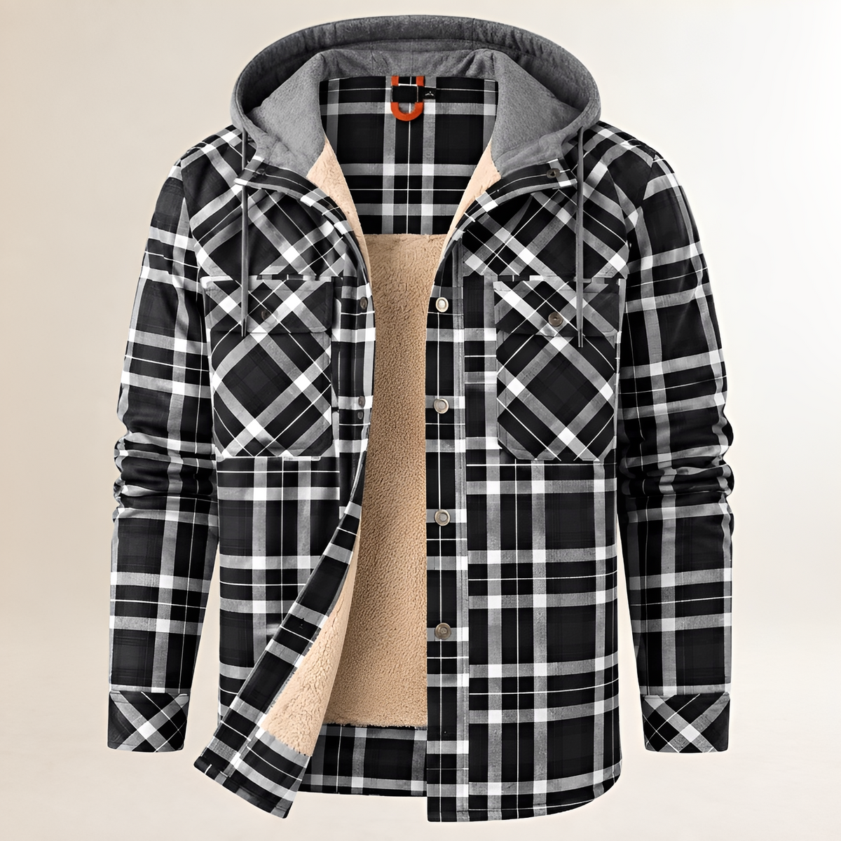 Dapper Jacket Men's Hooded with Drawstring Plaid Snap-Front, Lined Interior, Chest Flap Pockets, Regular Fit
