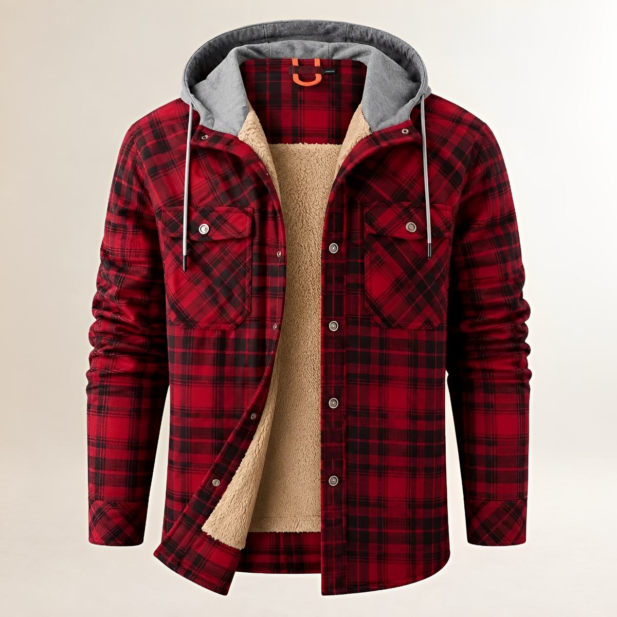 Dapper Jacket Men's Hooded with Drawstring Plaid Snap-Front, Lined Interior, Chest Flap Pockets, Regular Fit
