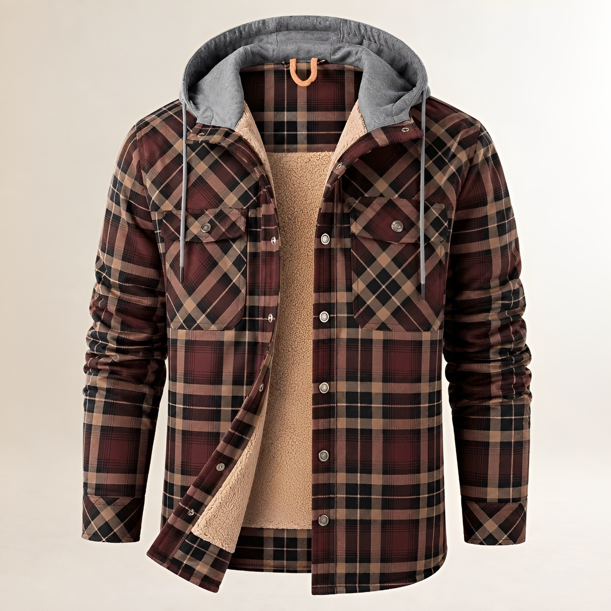 Dapper Jacket Men's Hooded with Drawstring Plaid Snap-Front, Lined Interior, Chest Flap Pockets, Regular Fit