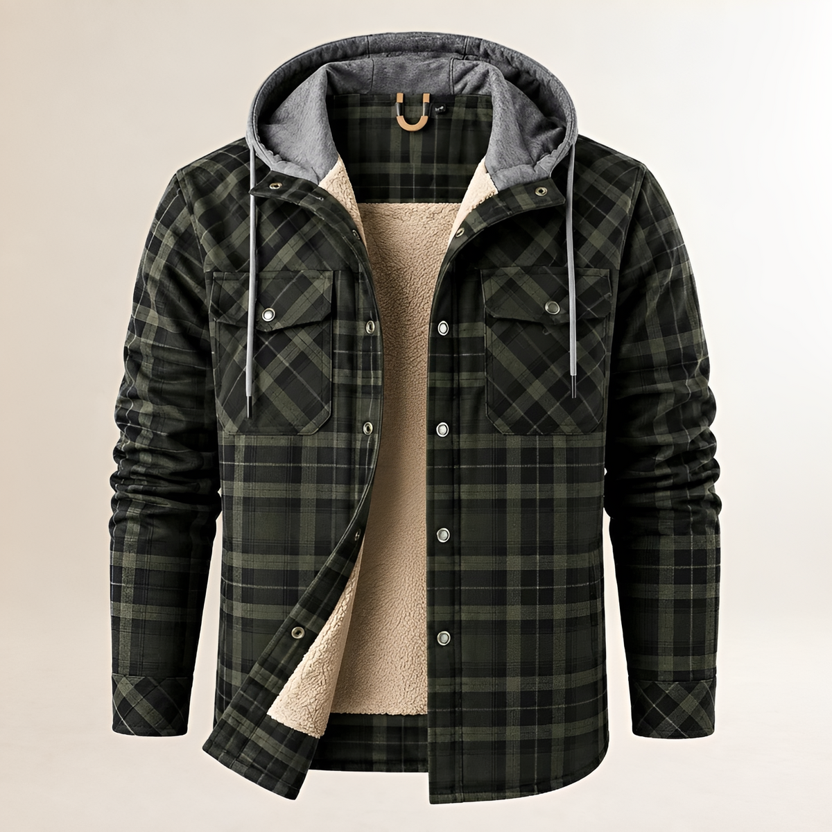 Dapper Jacket Men's Hooded with Drawstring Plaid Snap-Front, Lined Interior, Chest Flap Pockets, Regular Fit