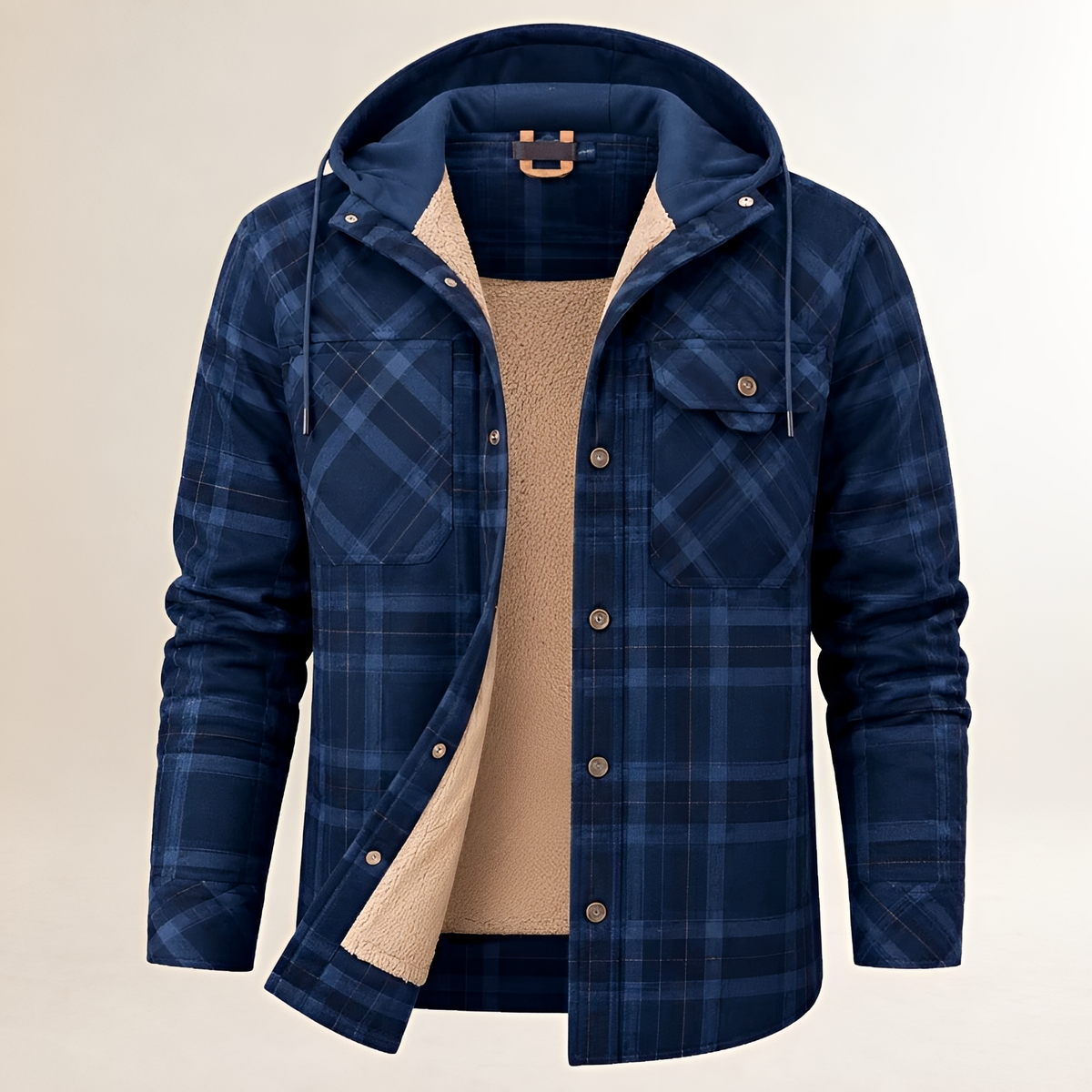 Dapper Jacket Men's Hooded with Drawstring Plaid Snap-Front, Lined Interior, Chest Flap Pockets, Regular Fit