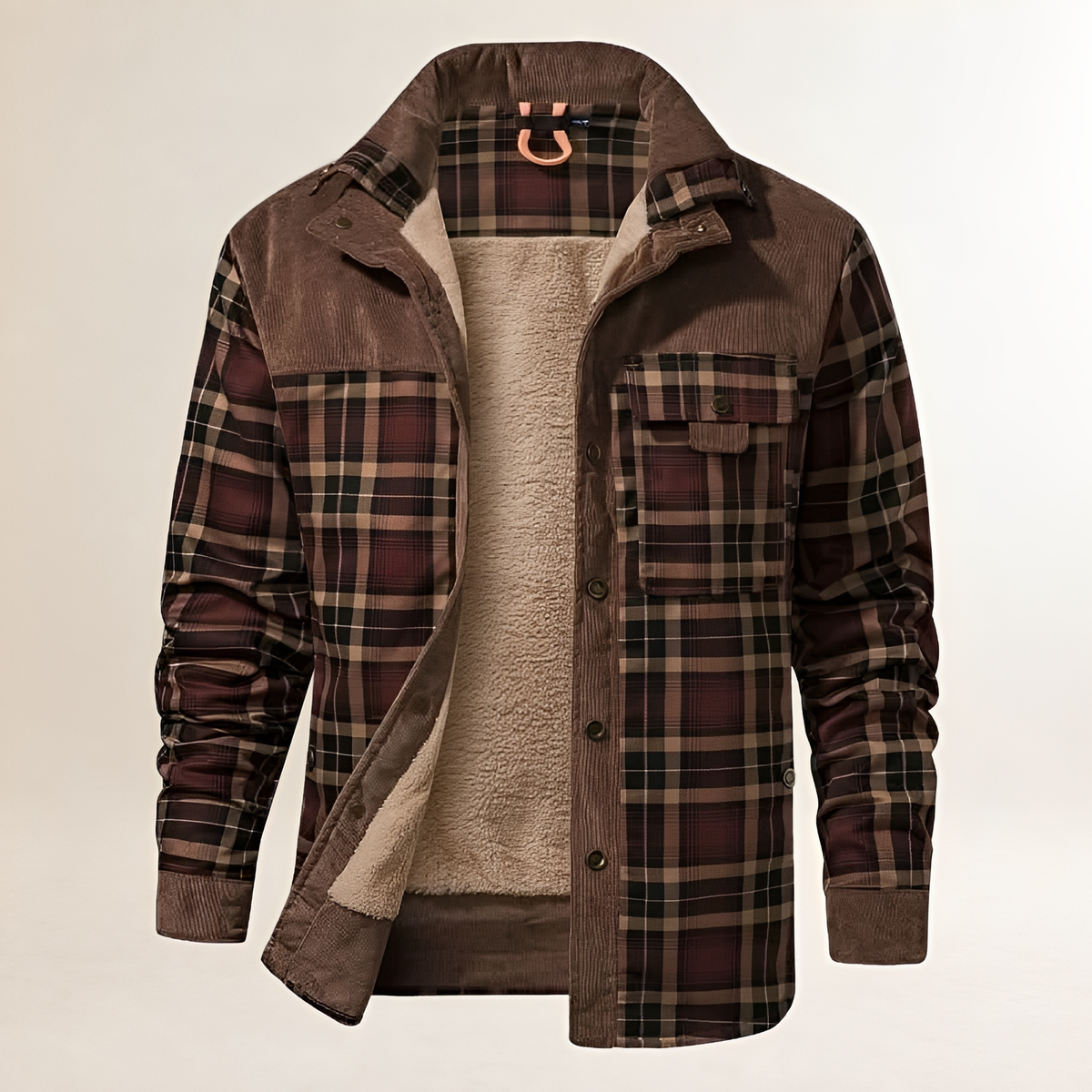 Dapper Jacket Men's Plaid Snap-Front, Stand Collar, Chest Flap & Side Pockets, Lined, Regular Fit