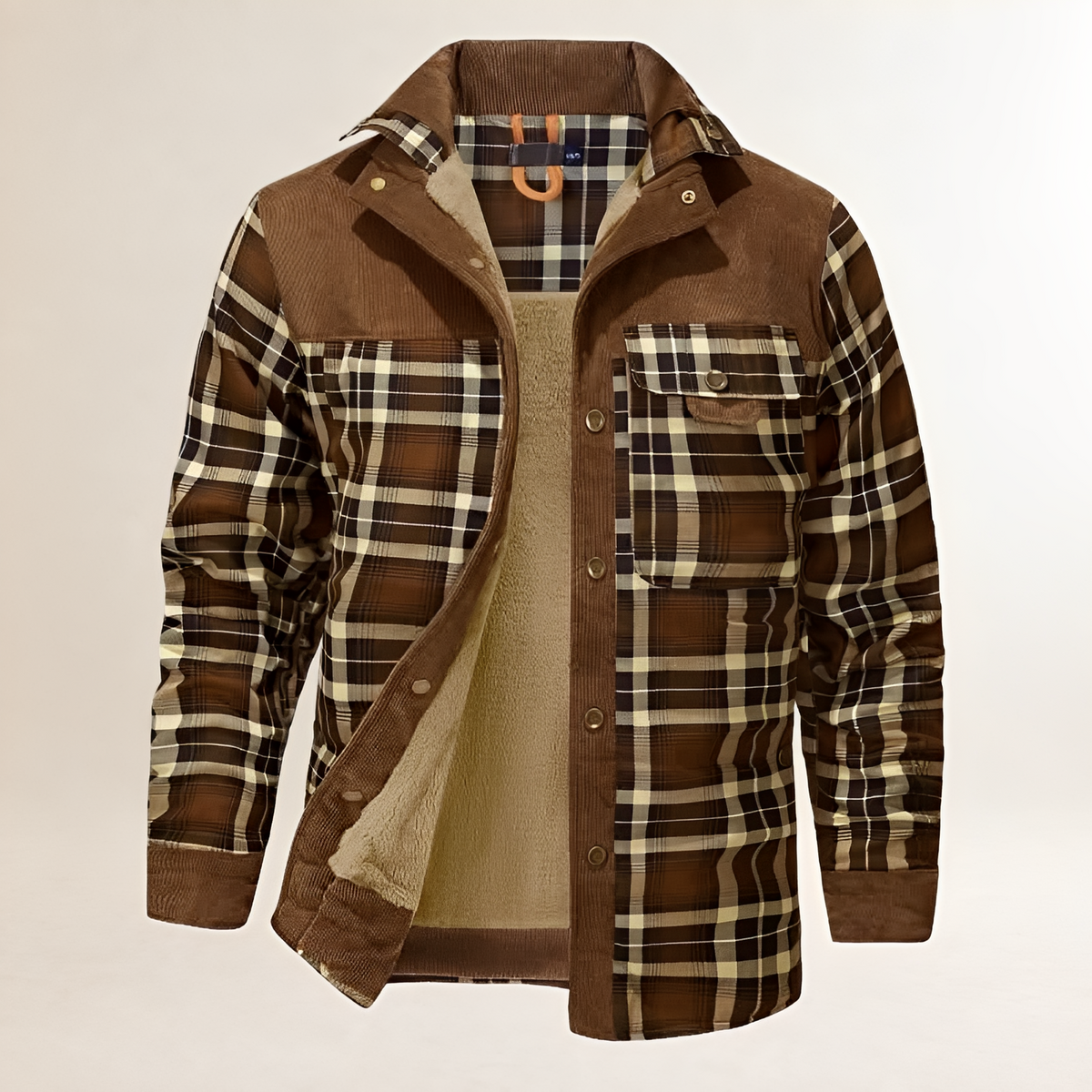 Dapper Jacket Men's Plaid Snap-Front, Stand Collar, Chest Flap & Side Pockets, Lined, Regular Fit